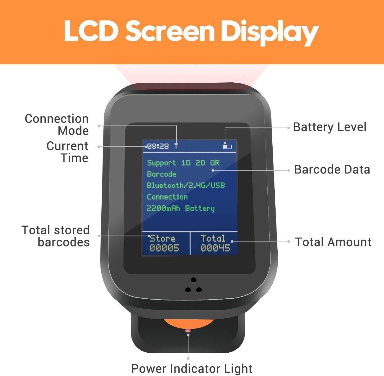 Tera 1D 2D QR Barcode-Scanner Einstellungsbildschirm Ladestation Bluetooth 2.4GHz USB HW0006Pro-1