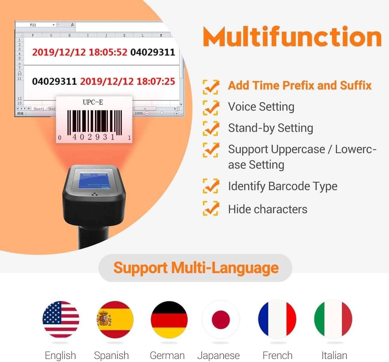 Tera 1D 2D QR Barcode-Scanner Einstellungsbildschirm Ladestation Bluetooth 2.4GHz USB HW0006Pro-3