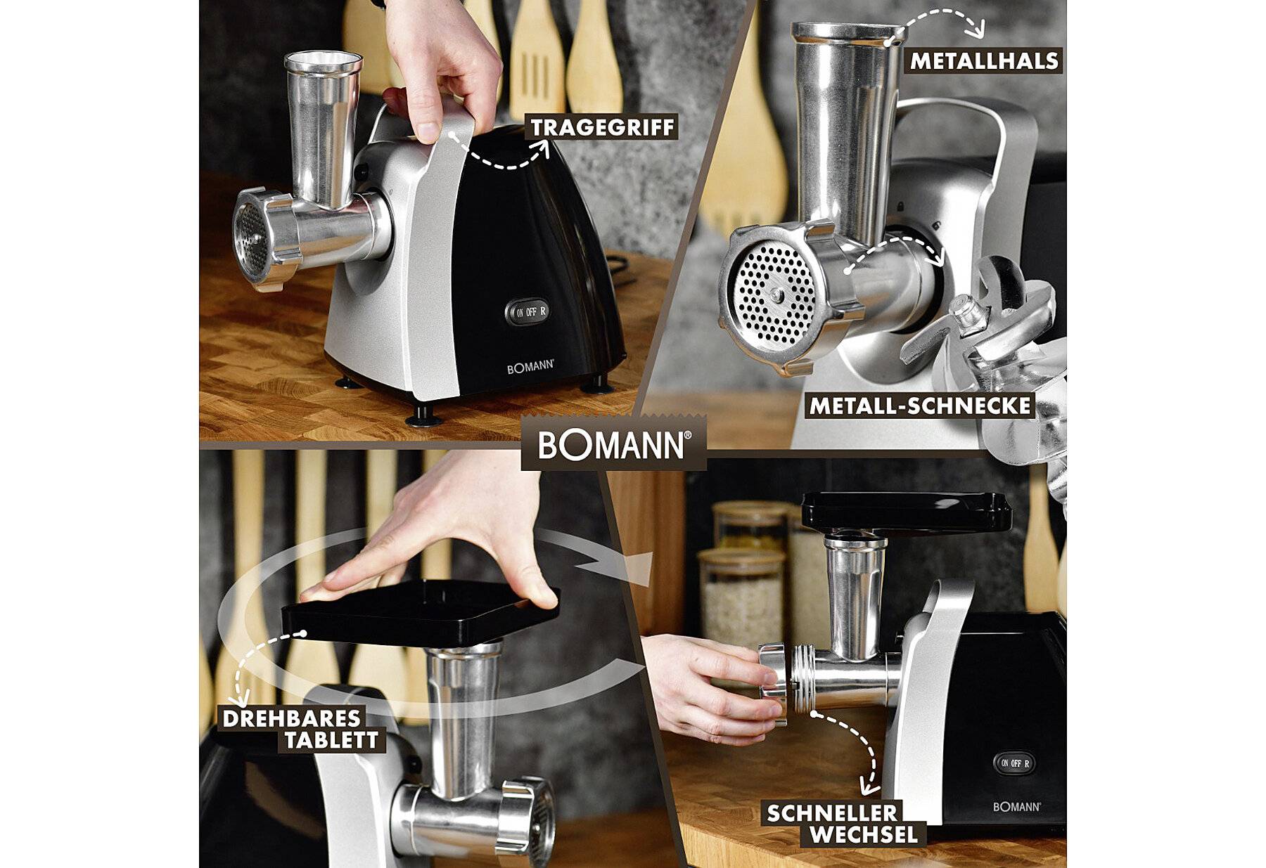 Bomann® Fleischwolf 1000W | mit Aufsatz für Plätzchen & Spritzgebäck | Fleischwolf elektrisch-2
