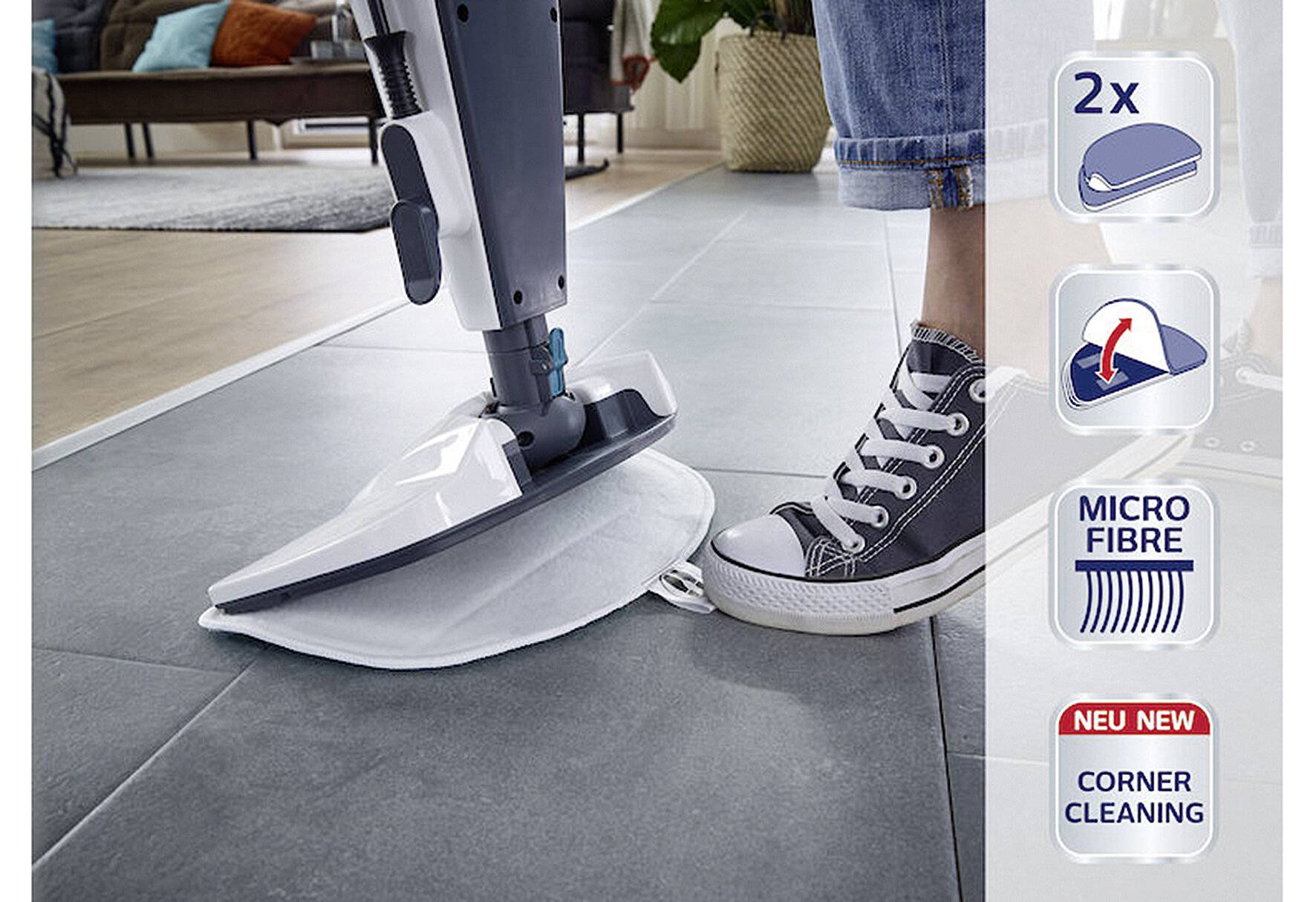 Leifheit 2er Set Ersatzpads Dampfreiniger CleanTenso Power 2.0, Dampfbesen Wischbezug für eine-1