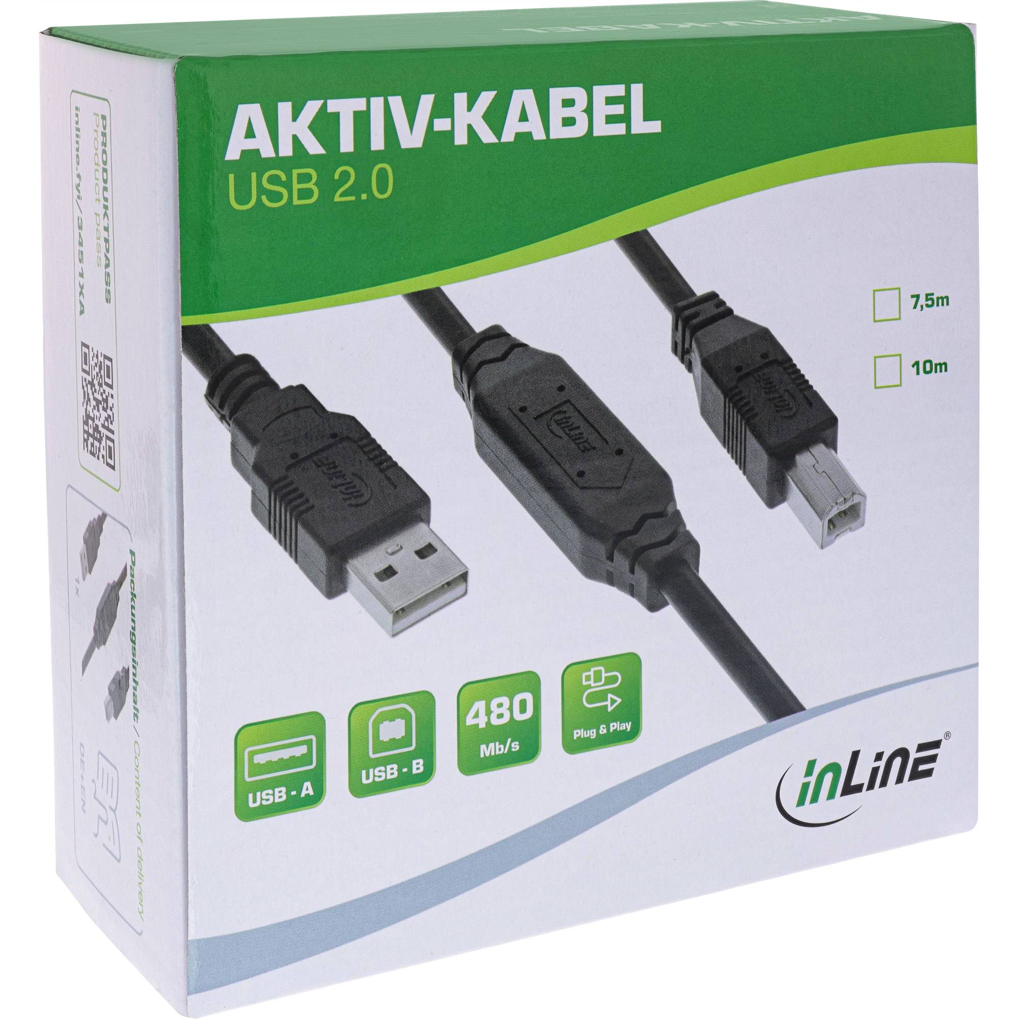 InLine® USB 2.0 Aktiv-Kabel, USB-A Stecker zu USB-B Stecker, 10m-2