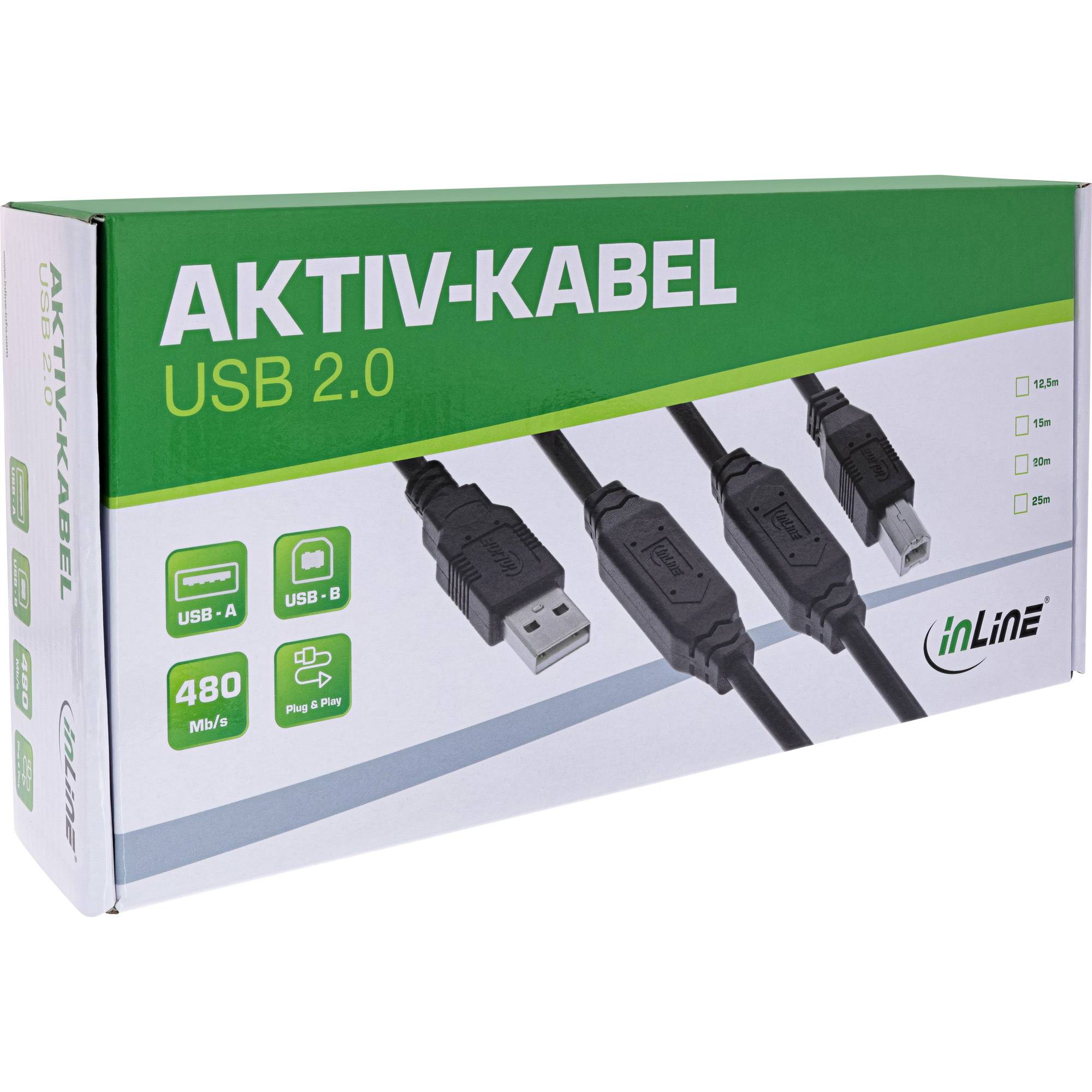 InLine® USB 2.0 Aktiv-Kabel, USB-A Stecker zu USB-B Stecker, 12,5m-3