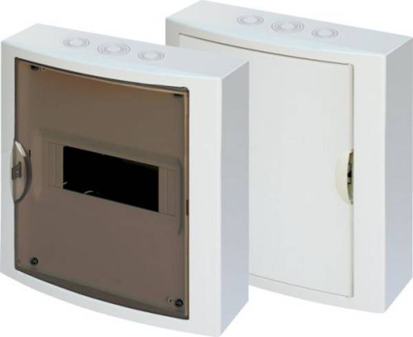 Aufputz IP30 Sicherungskasten Verteiler 1-reihig 8 Module, durchsichtige Tür, Öffnen links + rechts