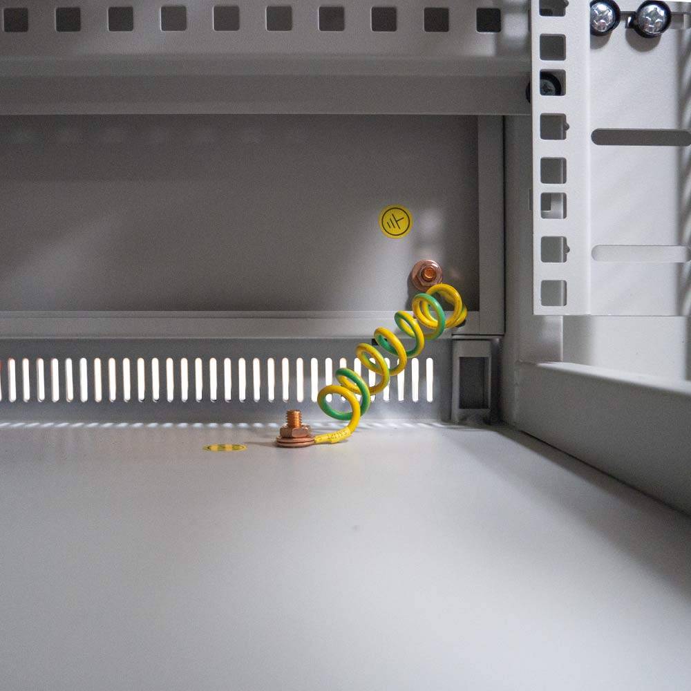 19 Zoll Netzwerkschrank SRK Komplettset 27 HE 600x600 Sicht-/Vollblechtür Lüfter PDU 2x Fachböden Flatpack Lichtgrau-1