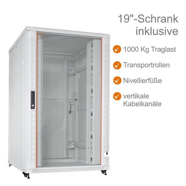 19 Zoll Netzwerkschrank SRK - 27 HE - BxT 800x1000 mm - Sicht-/Vollblechtür - Kabelkanäle - Flatpack - Lichtgrau