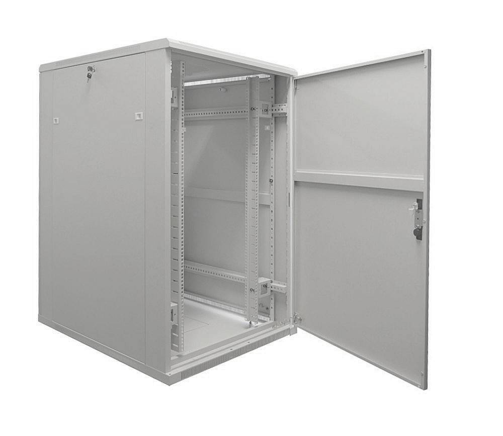 19 Zoll Serverschrank SRK - 27 HE - BxT 800x1000 mm - Sicht-/Vollblechtür - Kabelkanäle - Flatpack - lichtgrau-1