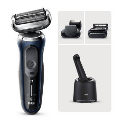 Braun Series 7 Elektrorasierer mit 2 EasyClick-Aufsätzen, Reinigungsstation, Blau/Schwarz, 71-B7850cc