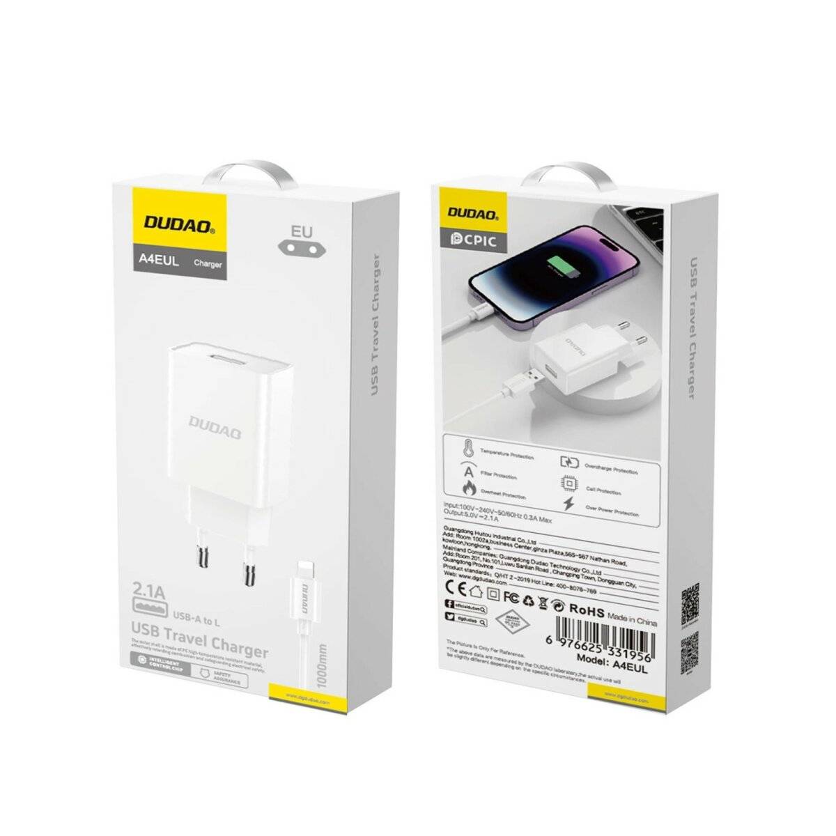 Ladegerät USB-A 2,1 A Wandladegerät  Weiß + USB-A kompatibel mit iPhone Kabel-3