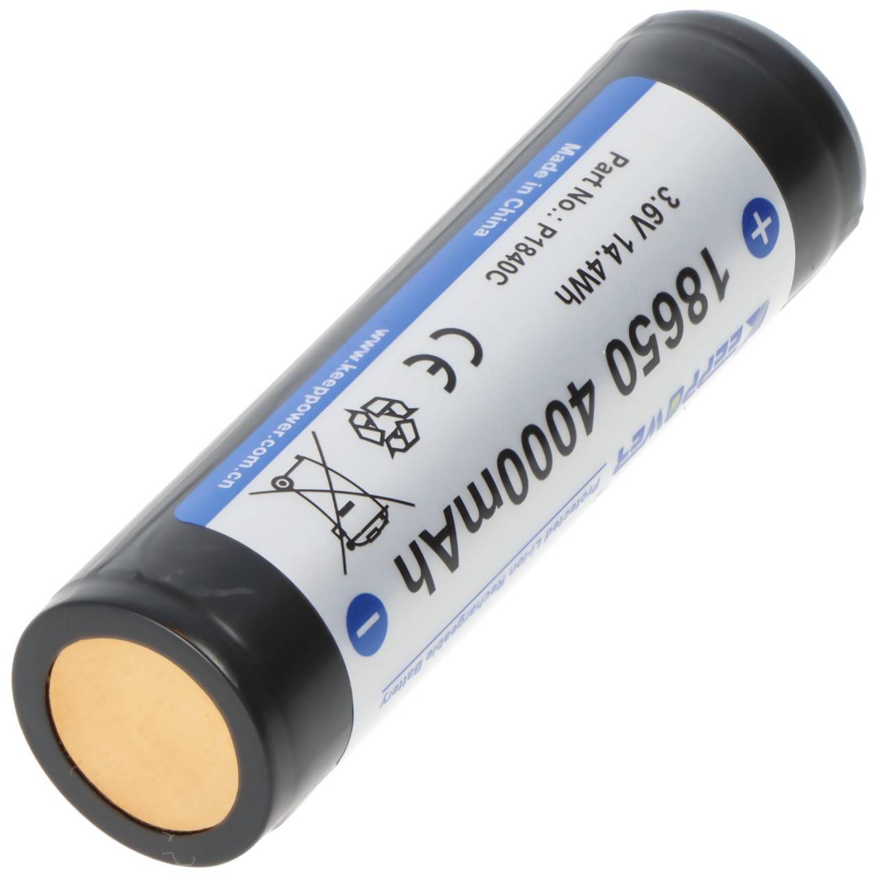 Li-ion Akku 18650 4000mAh, 3,6-3,7V geschützt, Pluspol erhöht, 69,2x18,7mm-3