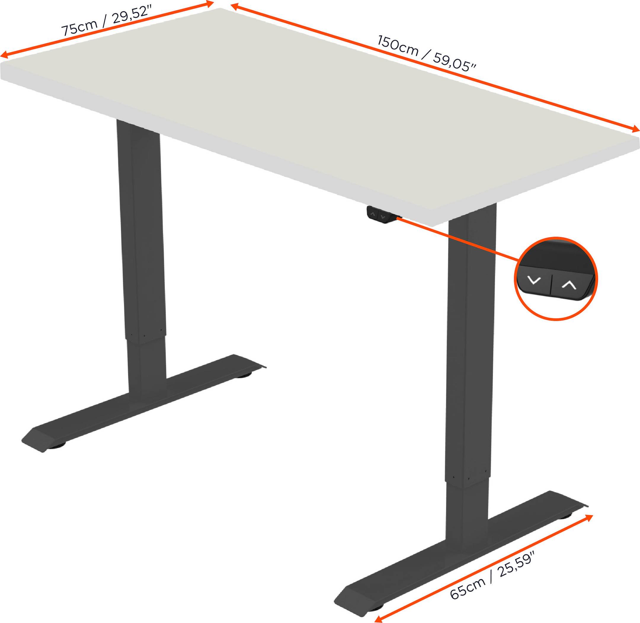 celexon elektrisch höhenverstellbarer Schreibtisch Economy eAdjust-71121 - schwarz, inkl. Tischplatte 150 x 75 cm-1