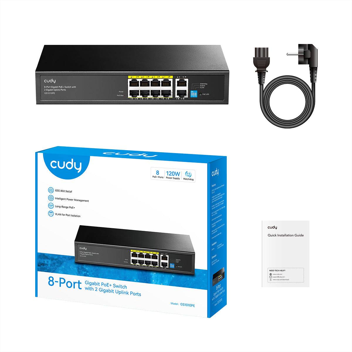 CUDY GS1010PE 8-Port Gigabit PoE+ Switch 2 Gigabit Uplink Ports 120W-1