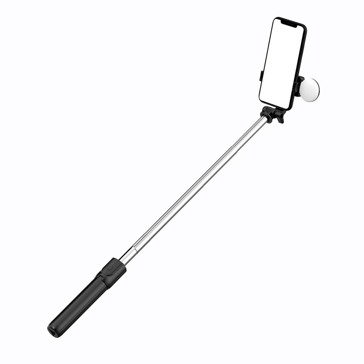 Selfie-Stick mit rundem LED-Licht - Teleskopstativ 0,71 m Schwarz-0