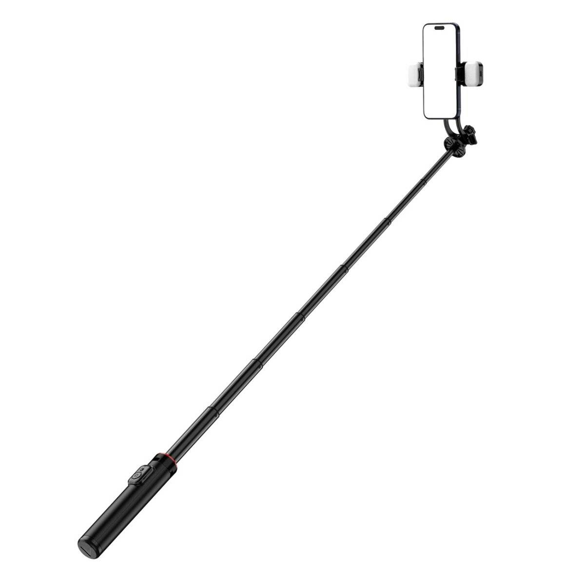 Selfie Stick mit Dual-Licht und Telefonhalter - Teleskopstativ 1,3 m aus Aluminiumlegierung in Schwarz-0