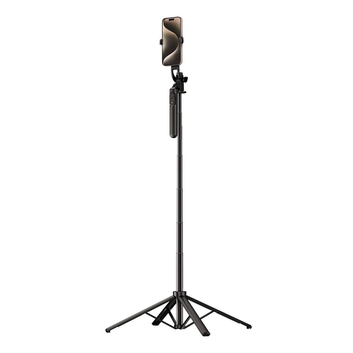 Teleskop-Selfie-Stick / stabiles Stativ bis 1,75 m Höhe mit 1/4 Zoll Gewinde und Telefonhalterung-0