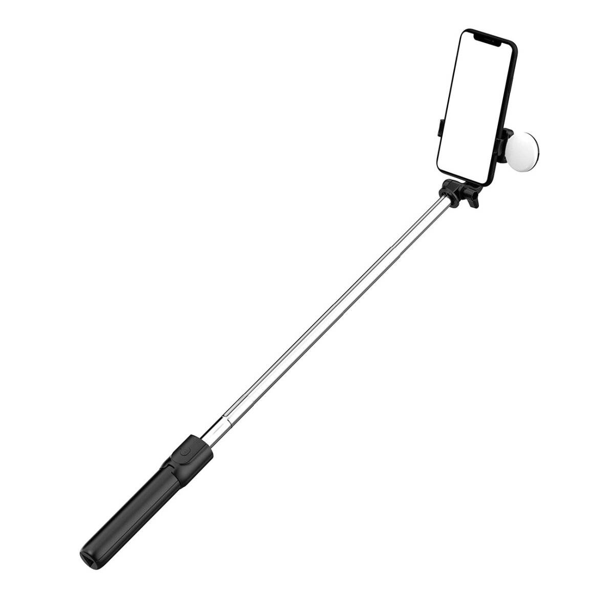 Selfie-Stick Schwarz - Teleskopstativ 1 m mit runder Lampe und Telefonhalter-0