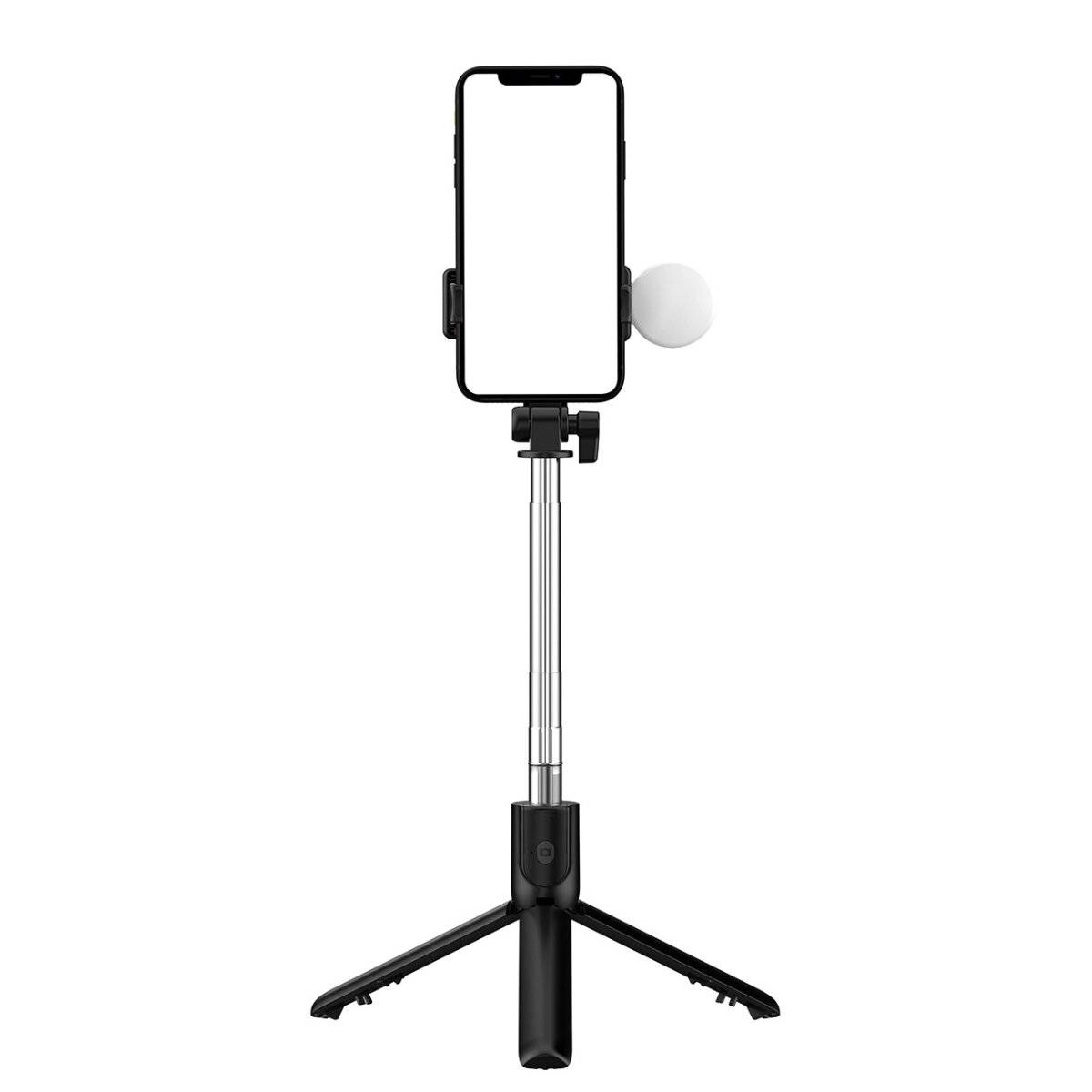 Selfie-Stick mit rundem LED-Licht - Teleskopstativ 0,71 m Schwarz-1