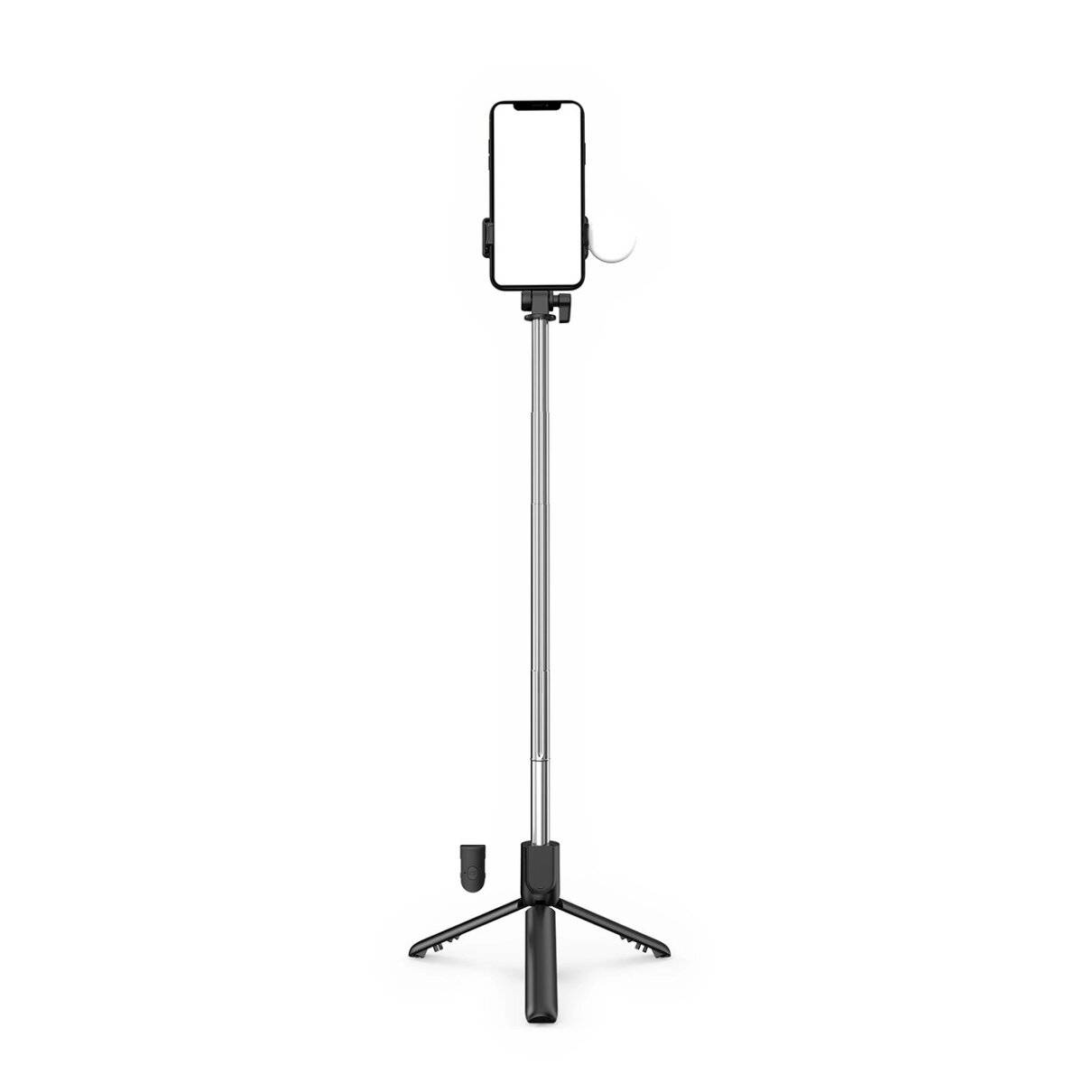 Selfie-Stick mit rundem LED-Licht - Teleskopstativ 0,71 m Schwarz-2