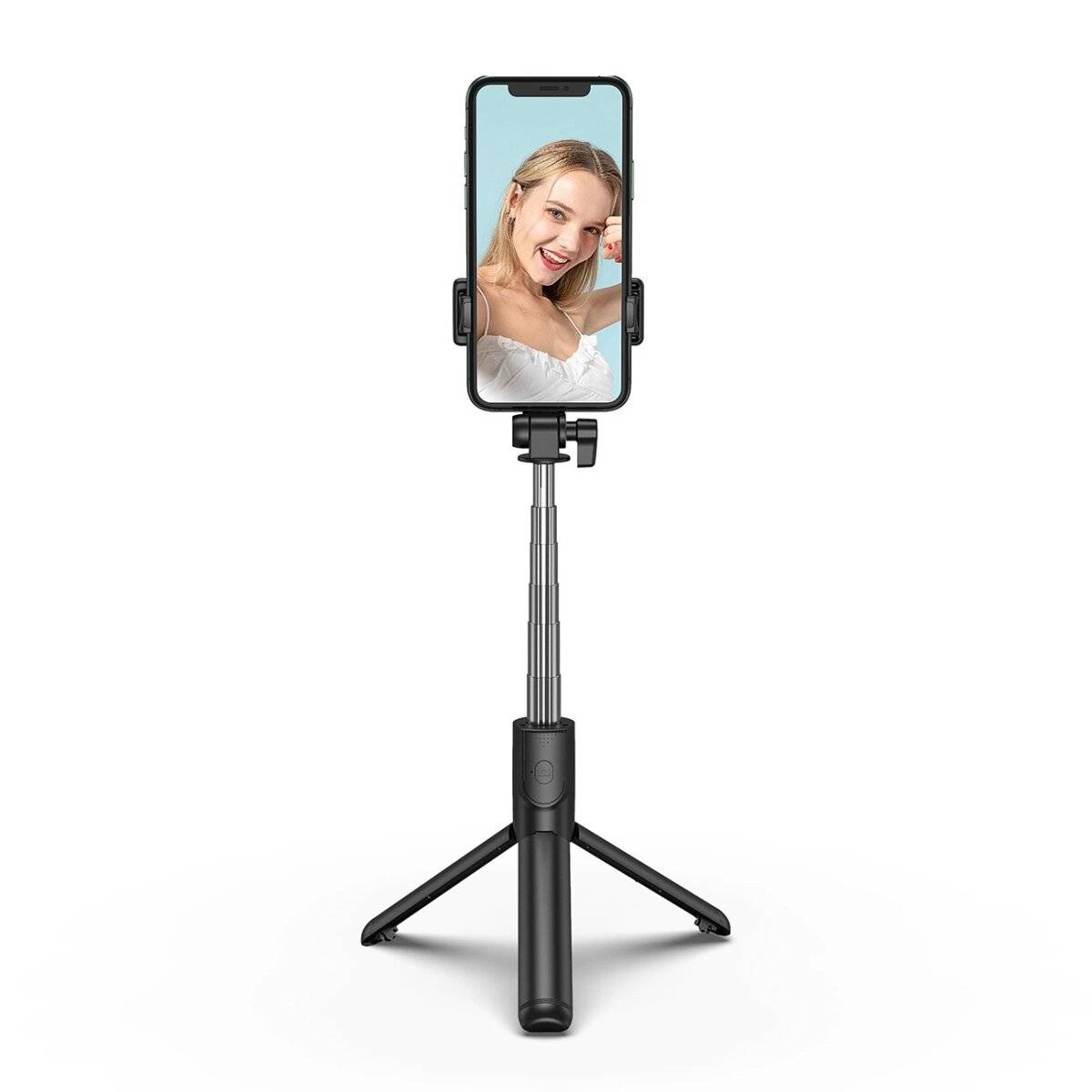 1 m Selfie-Stick Schwarz - Teleskopstativ Telefonhalter mit Bluetooth-Fernbedienung-2