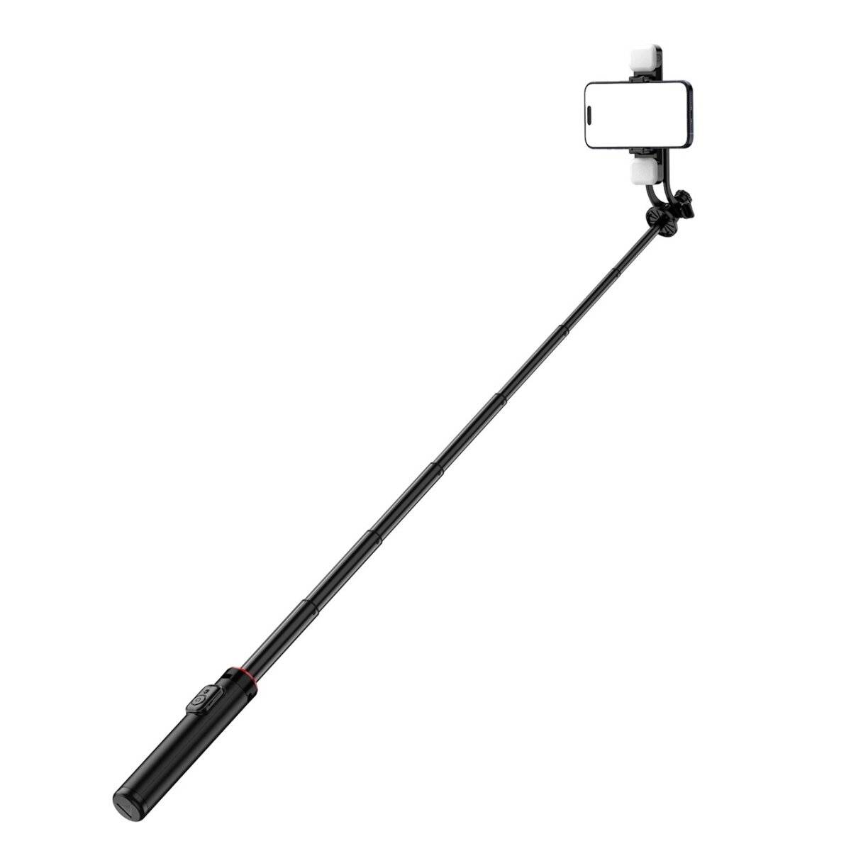 Selfie Stick mit Dual-Licht und Telefonhalter - Teleskopstativ 1,3 m aus Aluminiumlegierung in Schwarz-1