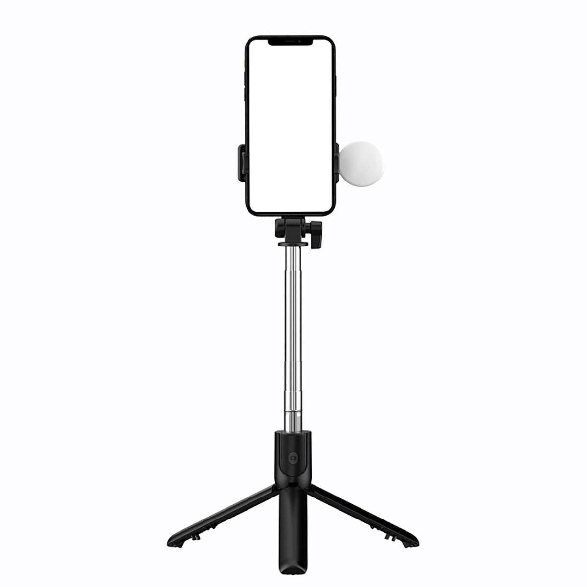 Selfie-Stick Schwarz - Teleskopstativ 1 m mit runder Lampe und Telefonhalter-2