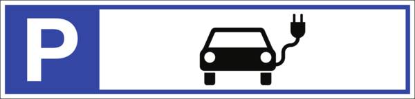 Schild Parkplatzreservierer Symbol Elektrofahrzeug, Alu, 460x110 mm