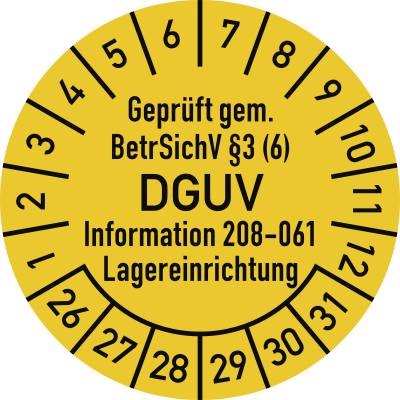 Prüfplakette BetrSichV §3 (6) DGUV 208-061, 2026-2031, Folie, Ø 30mm, 10 St./Bo.-0
