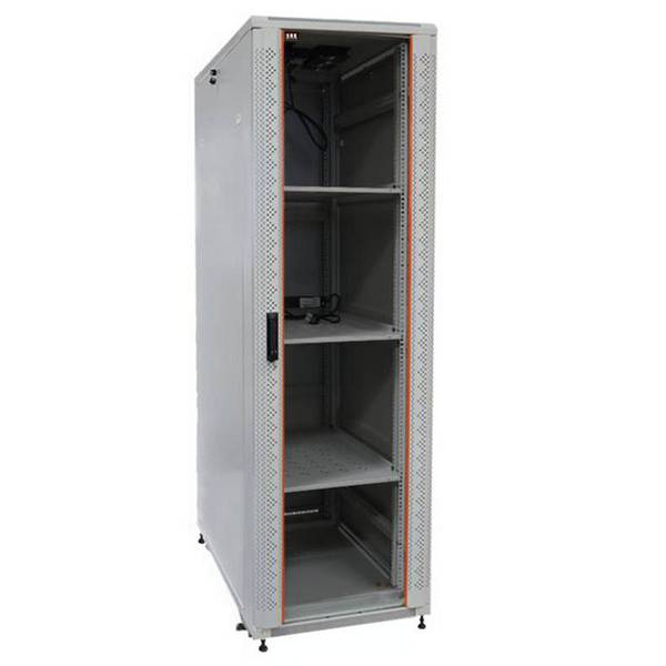 19 Zoll Netzwerkschrank SRK Komplettset 42 HE 800x1000 Sicht-/Vollblechtür Lüfter PDU 3x Fachböden Flatpack Lichtgrau