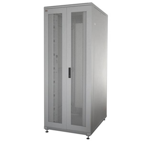 19 Zoll Netzwerkschrank SRK Komplettset 42 HE 600x800 perforierte Doppeltüren Lüfter PDU 3x Fachböden Flatpack Lichtgrau