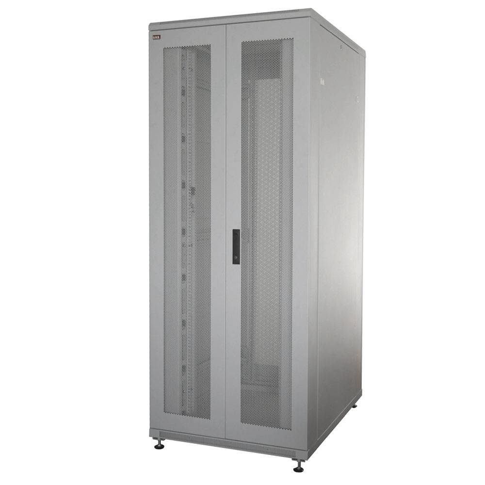 19 Zoll Netzwerkschrank SRK Komplettset 42 HE 600x800 perforierte Doppeltüren Lüfter PDU 3x Fachböden Flatpack Lichtgrau-0