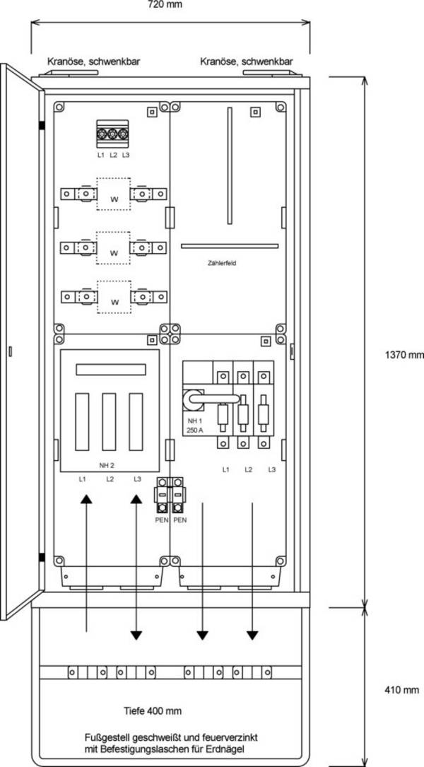Steidele-Stromvert. Anschluss-Schrank A 250-A