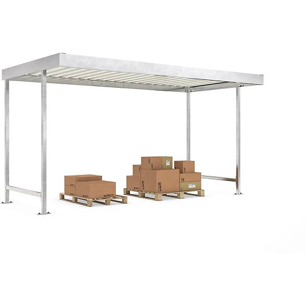 Materialüberdachung Leipzig Grundeinheit B 4300 mm einseitig HxT 2360 x 2200 mm. WSM Walter Solbach |-2