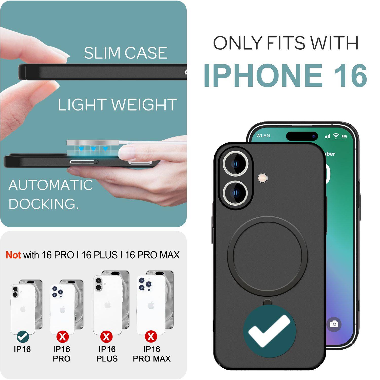 NALIA Extrem Dünne MagSafe Hülle für iPhone 16, 0,3mm Ultra Schlanke Schutzhülle, Leichte Handyhülle Schwarz-3
