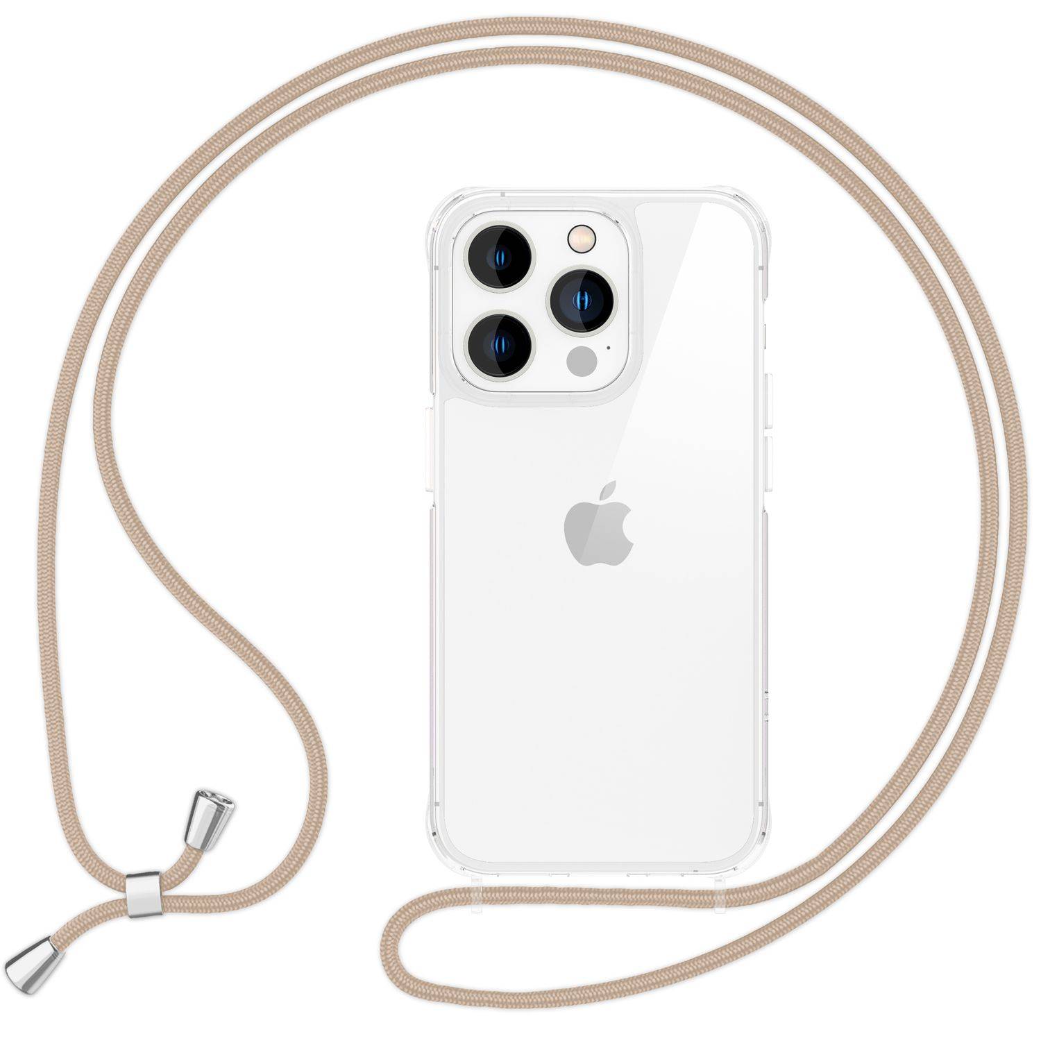 NALIA Klare Hülle mit Band zum Umhängen für iPhone 16 Pro, Transparente Schutz Handyhülle mit Handykette Beige-0