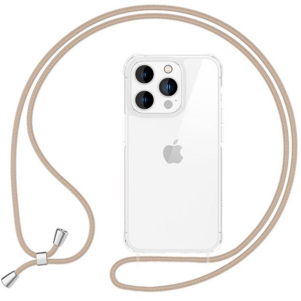 NALIA Klare Hülle mit Band zum Umhängen für iPhone 16 Pro, Transparente Schutz Handyhülle mit Handykette Beige