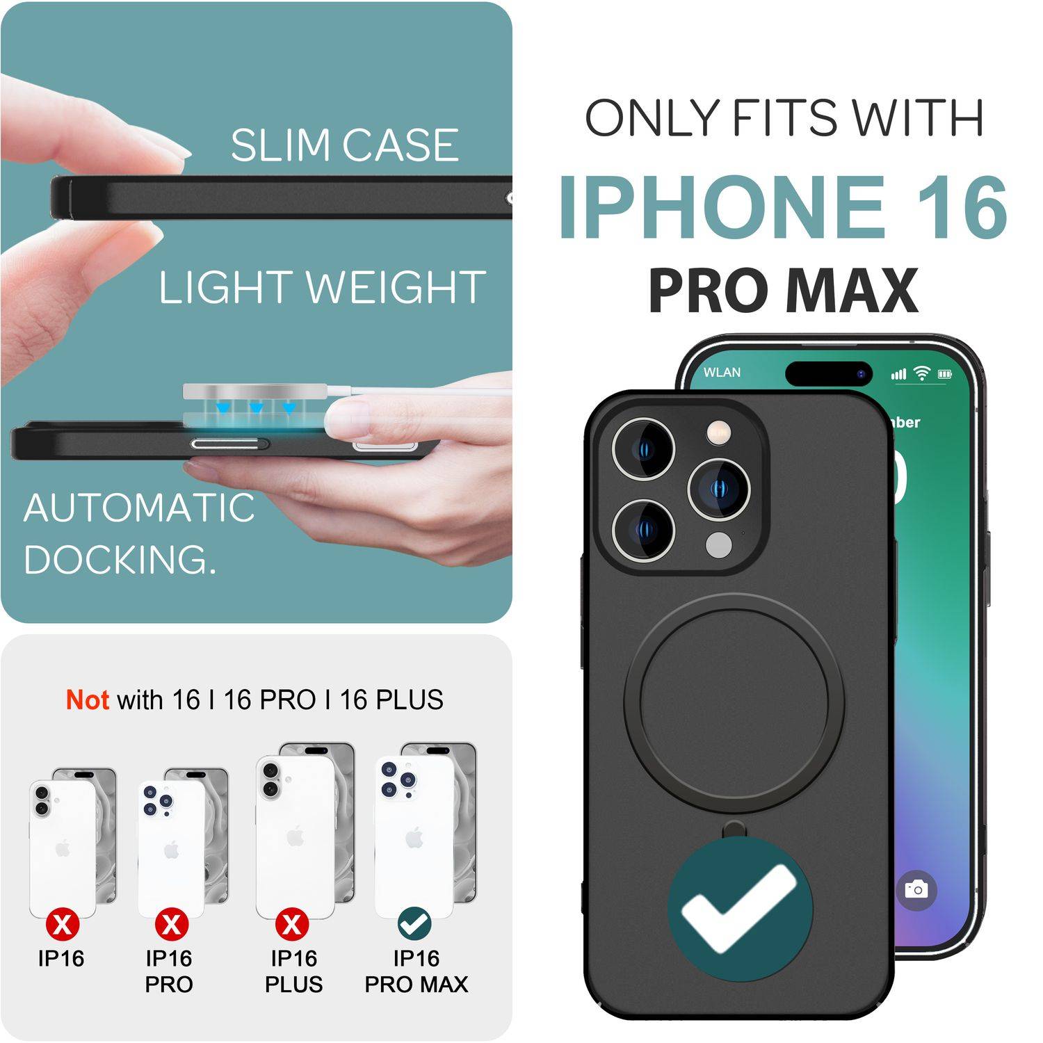 NALIA Extrem Dünne MagSafe Hülle für iPhone 16 Pro Max, 0,3mm Ultra Schlanke Schutzhülle, Handyhülle Schwarz-3