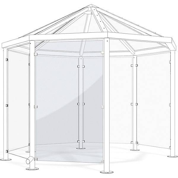 Seitenwand zu Personenüberdachung im Pavillon-Stil aus Sicherheitsglas transparent. WSM Walter Solbach |-0