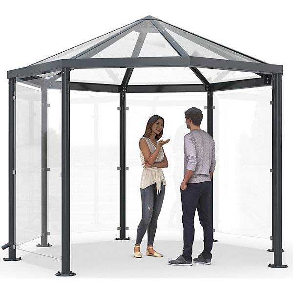 Seitenwand zu Personenüberdachung im Pavillon-Stil aus Sicherheitsglas transparent. WSM Walter Solbach |-2
