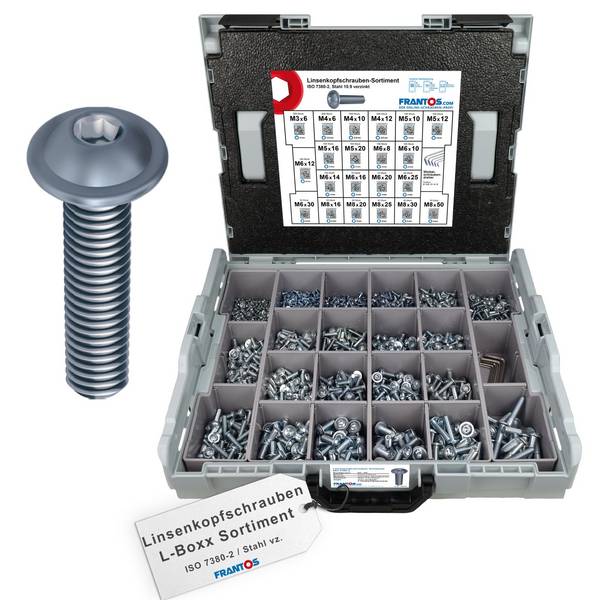 FRANTOS L-BOXX Schrauben-Sortiment Linsenkopfschrauben ISO 7380-2 Sortiment - 2625 tlg. + 5 Winkelschraubendreher