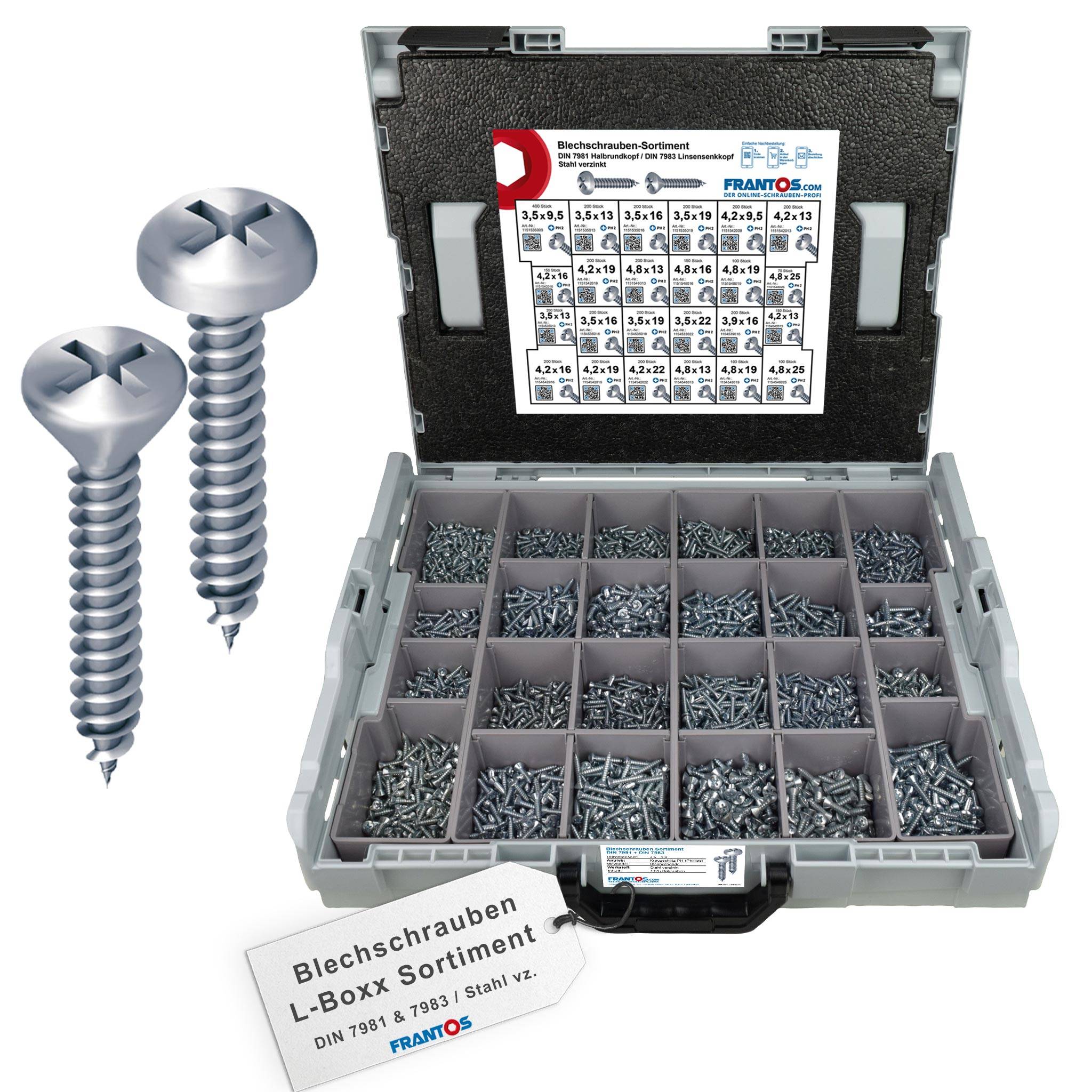 FRANTOS L-BOXX Schrauben-Sortiment Blechschrauben Linsenkopfschrauben DIN 7981 & 7983 Sortiment 4425 tlg.-0
