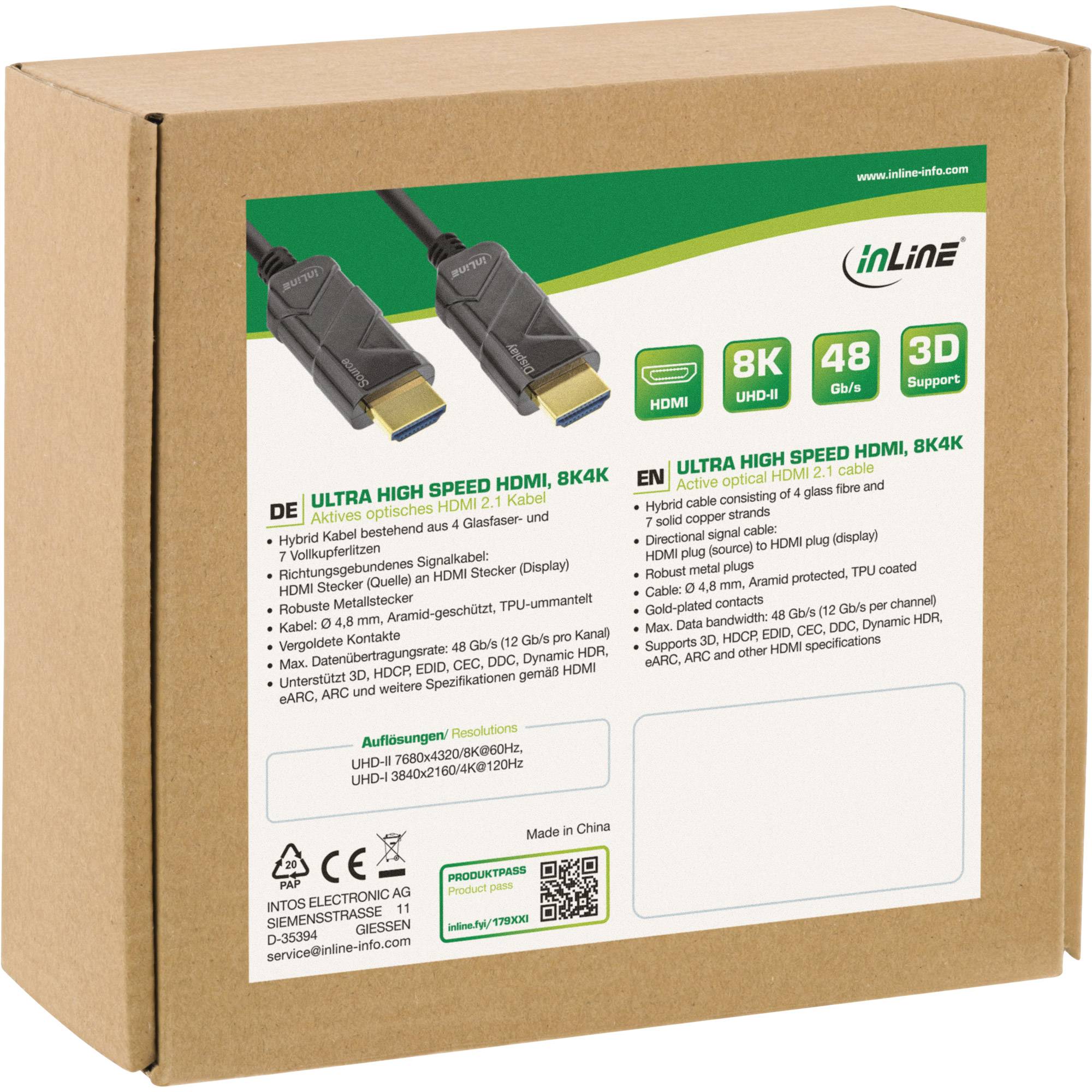 InLine® HDMI AOC Kabel, Ultra High Speed HDMI Kabel, 8K4K, schwarz, 20m-2