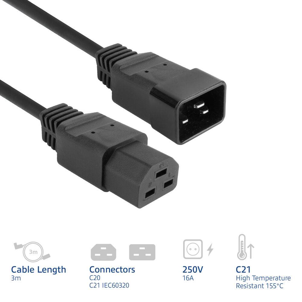 ACT AK5345 Netzkabel C20 - C21 IEC60320 | Schwarz | 3 Meter-1
