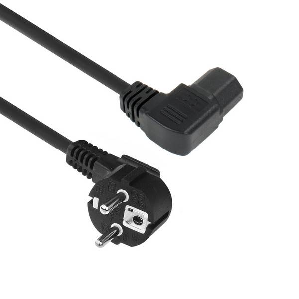 ACT AK5347 Netzkabel Schuko CEE7/7 Stecker (gewinkelt) - C15 (gewinkelt links) IEC60320 | Schwarz | 1,5 Meter