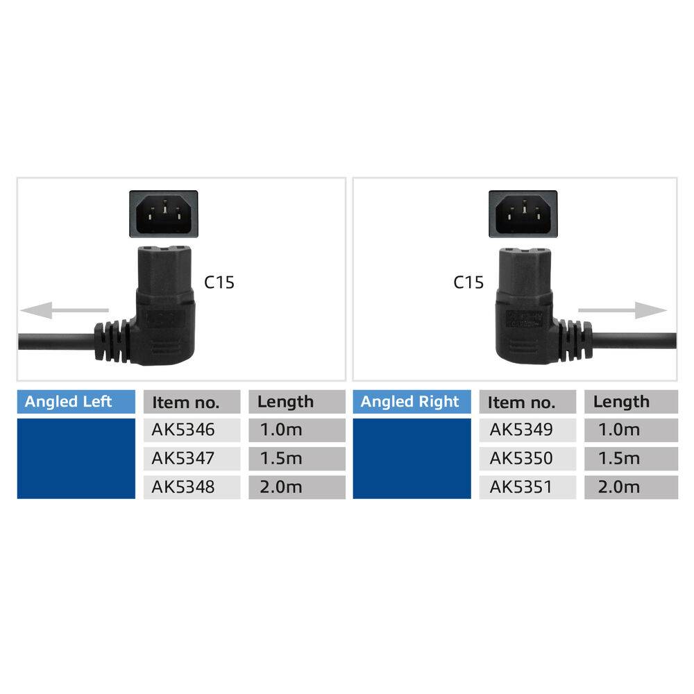 ACT AK5347 Netzkabel Schuko CEE7/7 Stecker (gewinkelt) - C15 (gewinkelt links) IEC60320 | Schwarz | 1,5 Meter-4