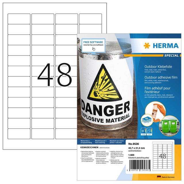 HERMA 9536, Weiß, Rechteck, A4, Universal, Polyethylen, Matte-3