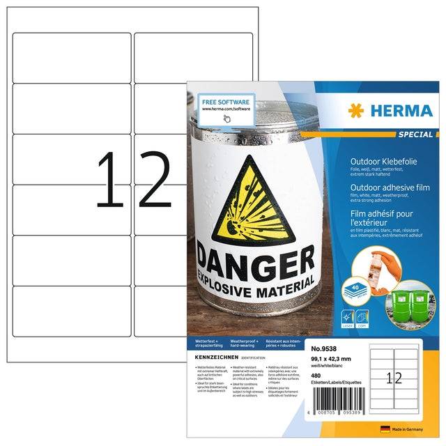 HERMA 9538, Weiß, Rechteck, A4, Universal, Polyethylen, Matte-3