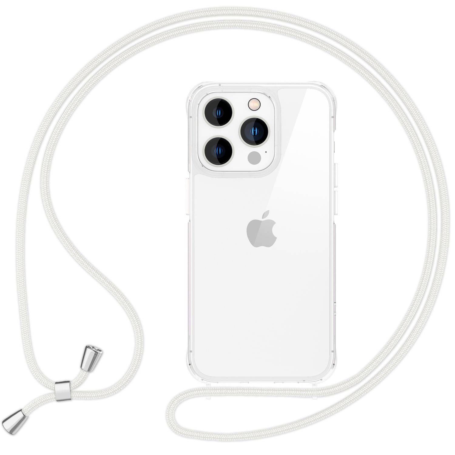 NALIA Klare Hülle mit Band zum Umhängen für iPhone 16 Pro Max, Transparente Harte Handyhülle mit Handykette Weiß-0