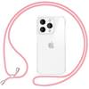 NALIA Klare Hülle mit Band zum Umhängen für iPhone 16 Pro, Transparente Schutz Handyhülle mit Handykette Pastell Rosa