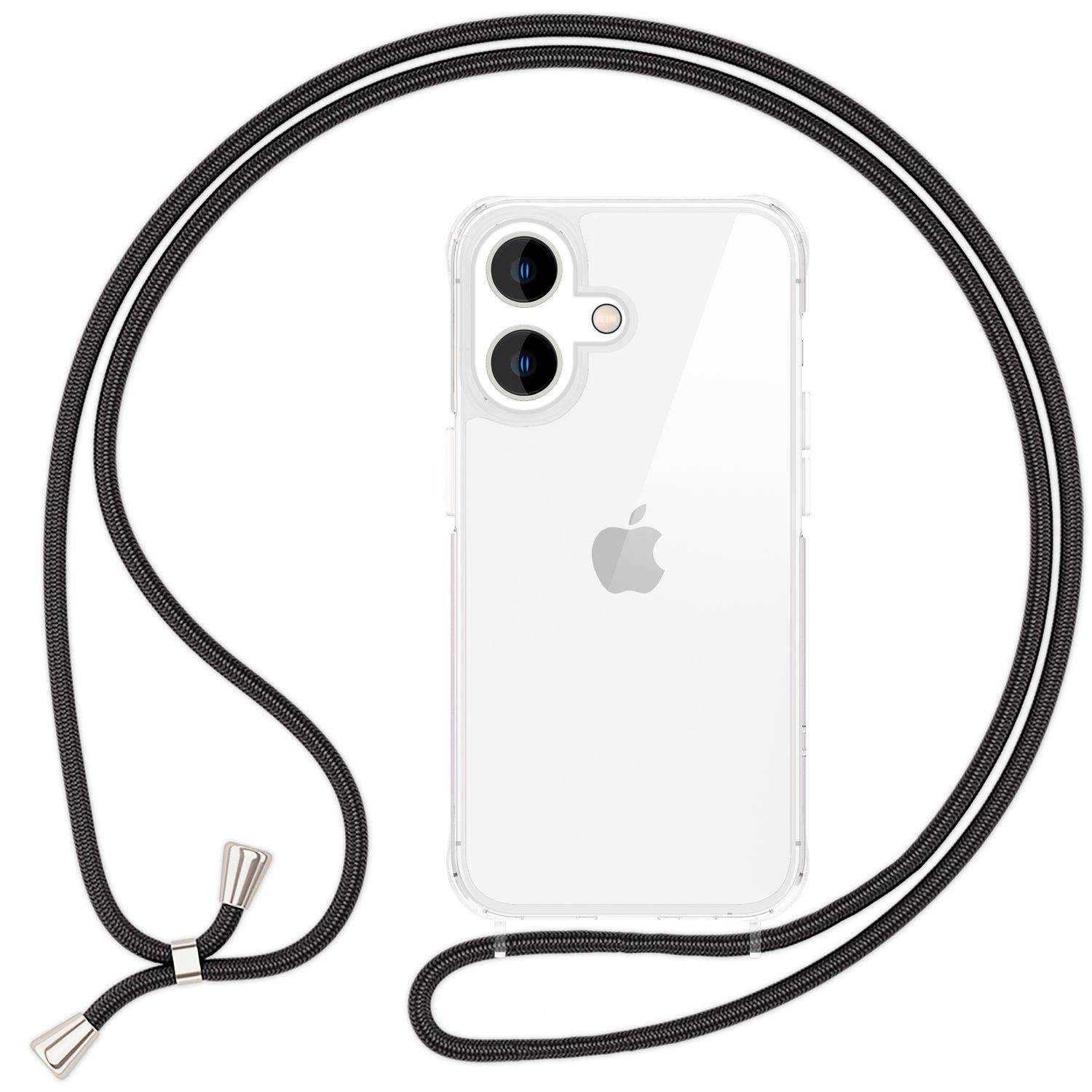 NALIA Klare Hülle mit Band zum Umhängen für iPhone 16 Plus, Transparente Schutz Handyhülle mit Handykette Schwarz-0