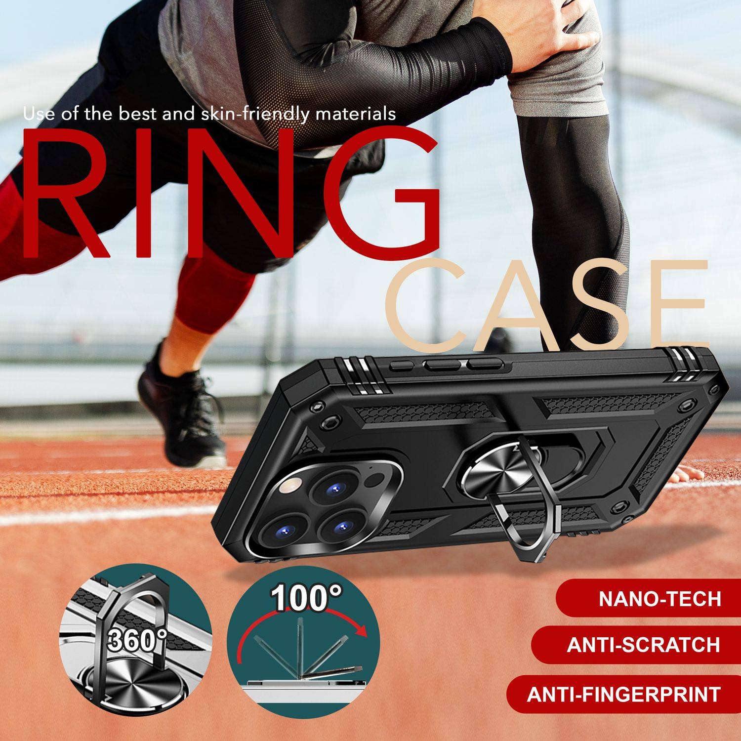 NALIA Military-Style Ringhülle für iPhone 16 Pro, Extrem Schutz Panzer Handyhülle, Hardcase Hülle mit 360° Ring Schwarz-2