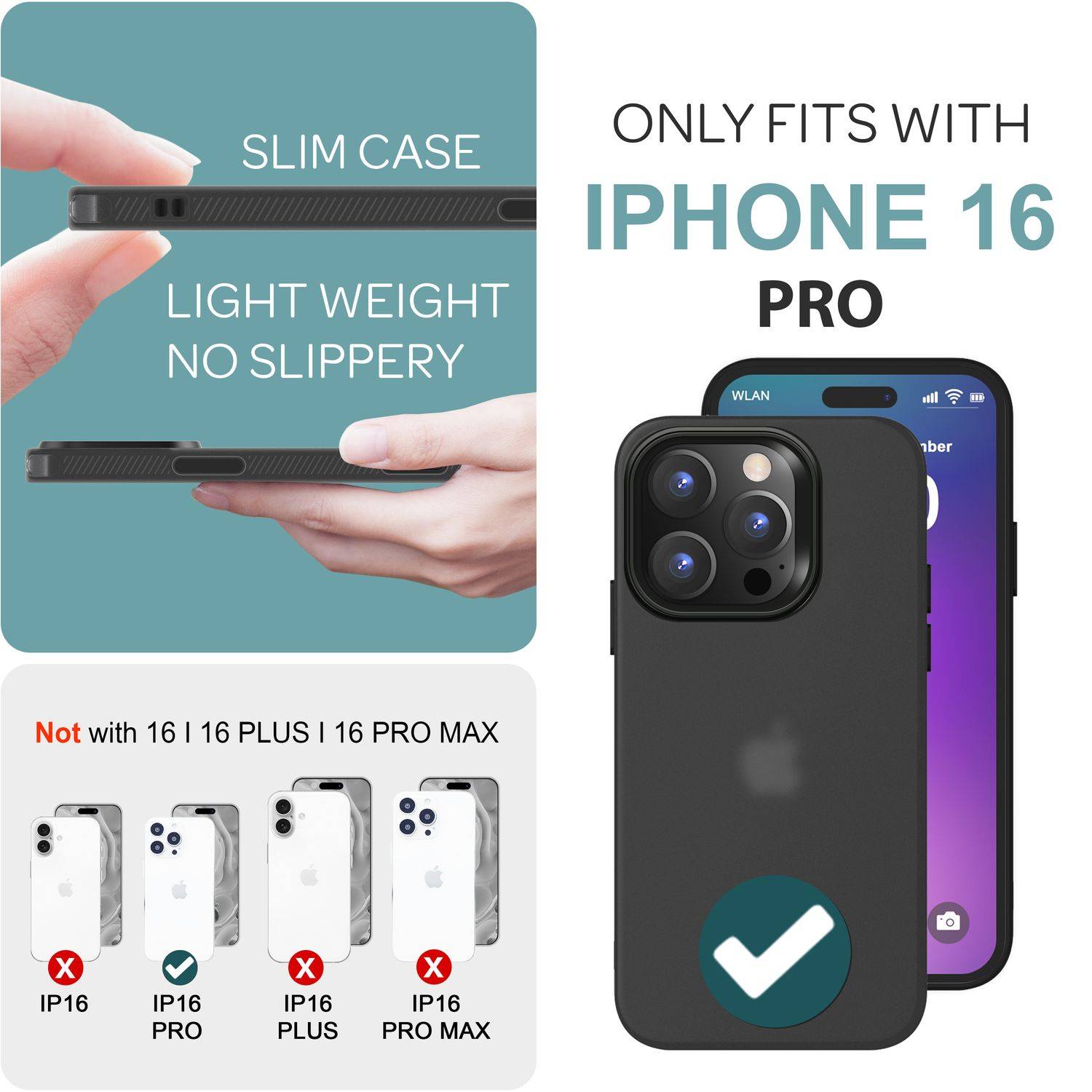 NALIA Fein Mattierte Silikonhülle für iPhone 16 Pro, Rutschfeste Handyhülle, Stoßfeste Fallschutz Hülle Grau Transparent-3